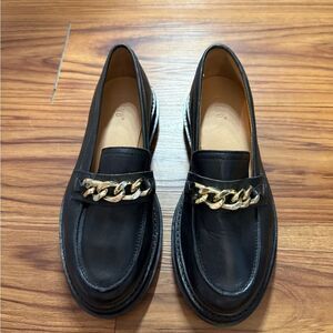 Crevo Black Loafers with Gold Chain